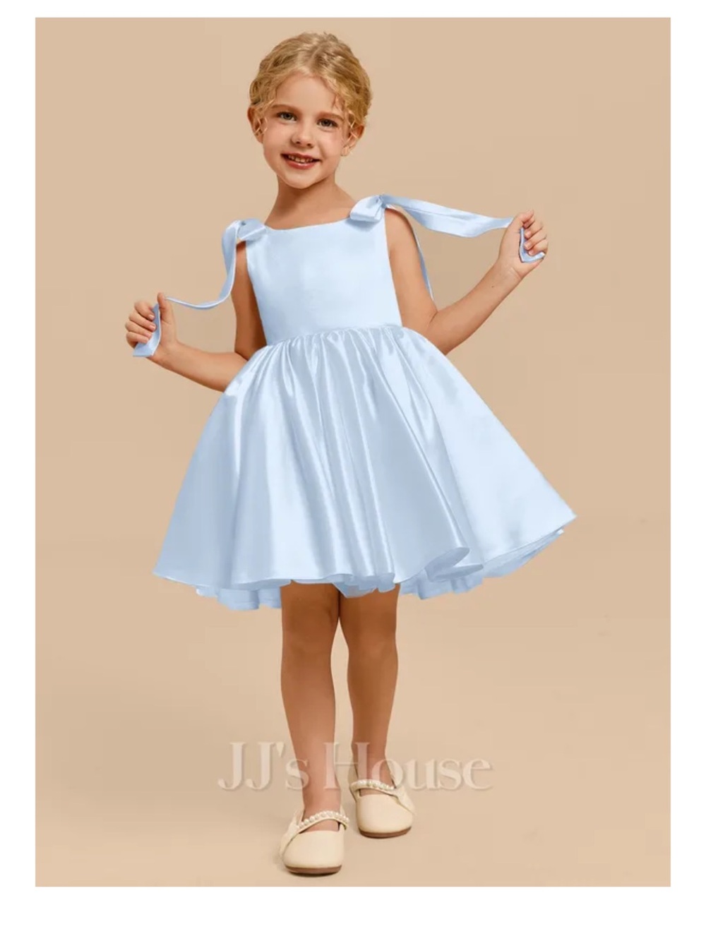 JJs House Light Blue Satin Flower Girl Dress with Tie Straps Sky Blue
